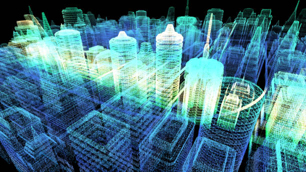 istock Futuristic Holographic Cyber City 1163449586