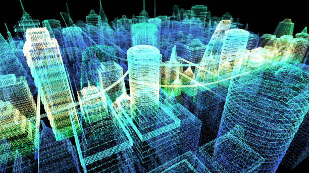 istock Futuristic Holographic Cyber City 1163449590