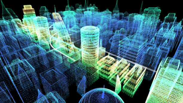 istock Futuristic Holographic Cyber City 1163449612