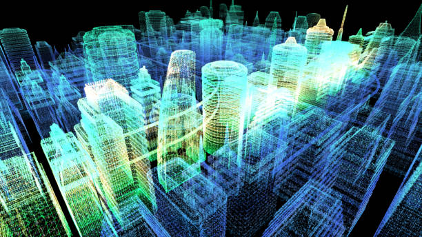 istock Futuristic Holographic Cyber City 1163449644