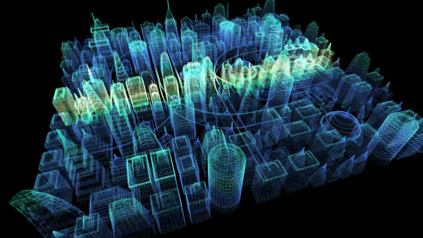 istock Futuristic Holographic Cyber City 1163450028
