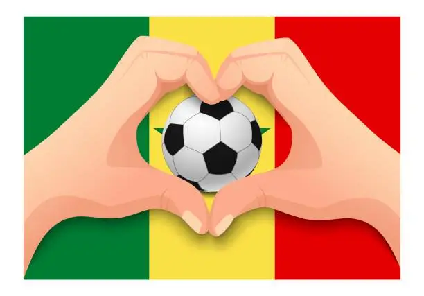 Vector illustration of Senegal soccer ball and hand heart shape