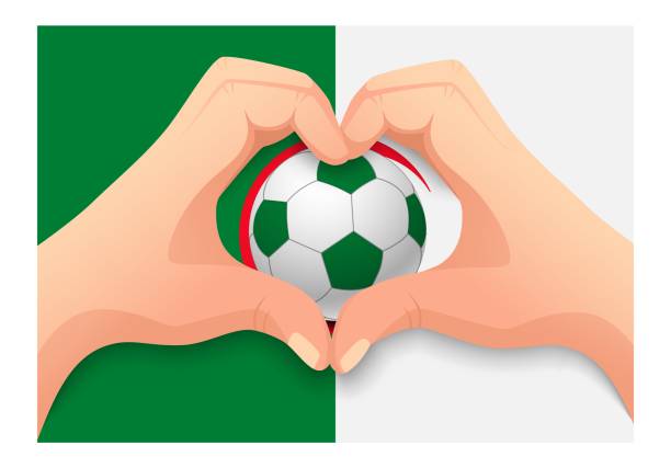 algerien fußball-und hand-herz-form - soccer soccer ball symbol algeria stock-grafiken, -clipart, -cartoons und -symbole
