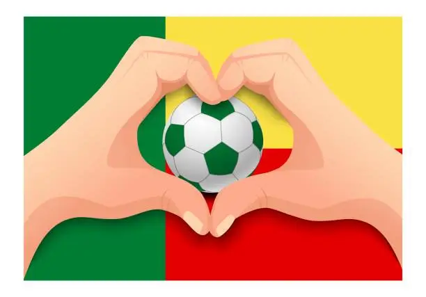 Vector illustration of Benin soccer ball and hand heart shape