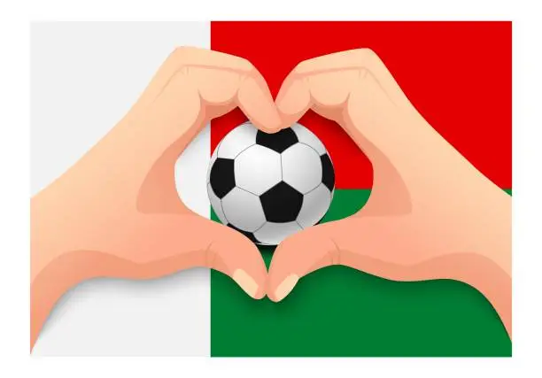 Vector illustration of Madagascar soccer ball and hand heart shape