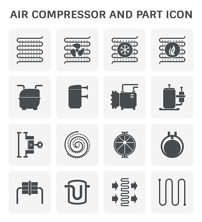 Air compressor and part icon set design.