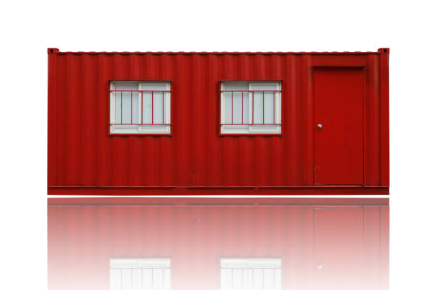 Red office container isolated on white background. This had clipping path. stock photo