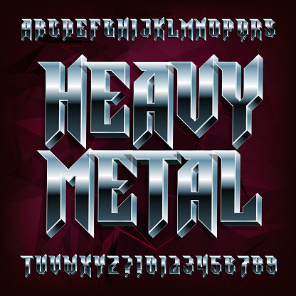 3D Heavy Metal alphabet font. Metal effect letters and numbers. Stock vector typeface for your design.