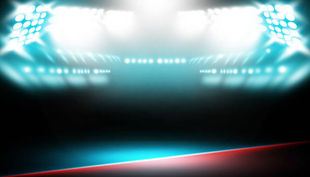 istock Spotlight boxing stage fight and match red and blue background. 1163457864