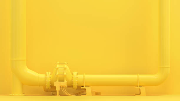 yellow pipeline, minimal and energy background concept. - level construction isolated on white nobody imagens e fotografias de stock