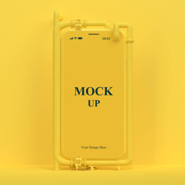 Yellow cell phone mock-up on yellow background with clipping path.