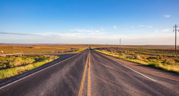 istock Long highway in the american desert, blue sky 1163458852