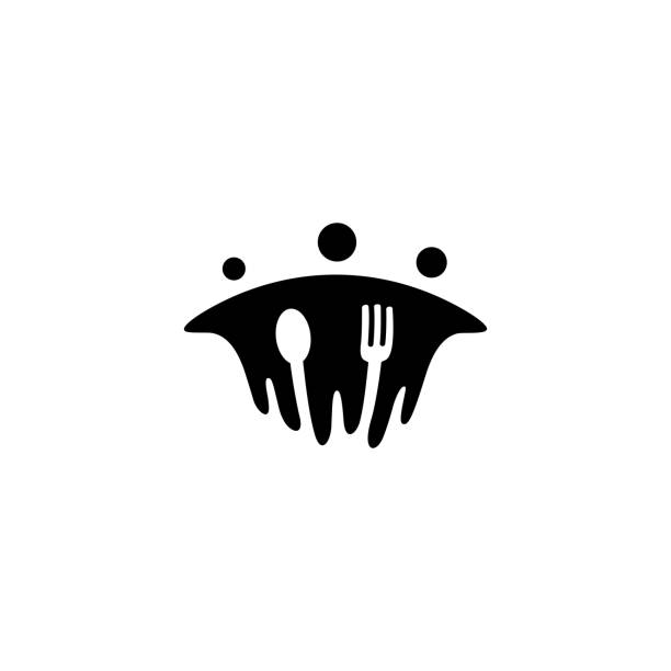 brat żywności ludzie grupy człowieka widelec łyżka wektor ilustracja ikona - spoon vegetable fork plate stock illustrations