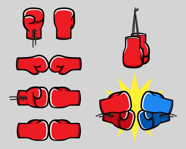 Boxing Glove Cartoon Hand Collection Sport boxing glove cartoon hand vector illustration set. boxing glove stock illustrations
