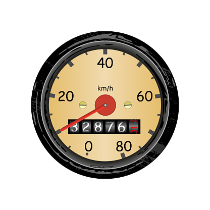 Car speedometer with speed scale and kilometer counter. Vector illustration.