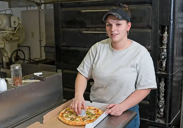 Photo of Manager Putting Pizza in a Box.