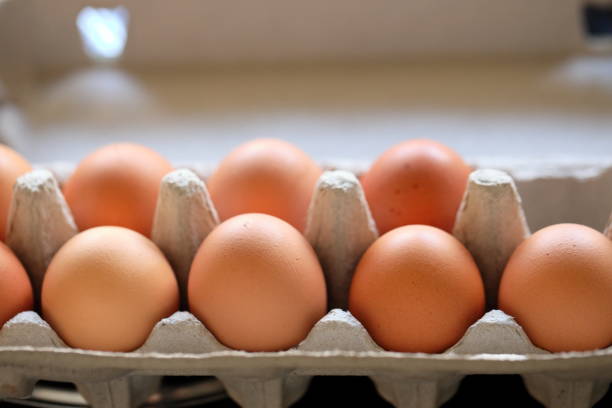 Eggs in their carton with one missing.