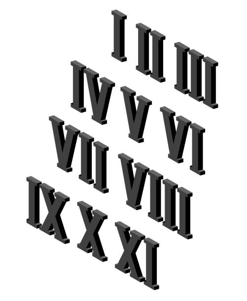 römische ziffern isometrisches symbolgesetzt. numerisches system stammt aus dem alten rom, diagramm von 1 bis 12. vecto rstyle illustration isoliert auf hintergrund eps - römisch 6 stock-grafiken, -clipart, -cartoons und -symbole