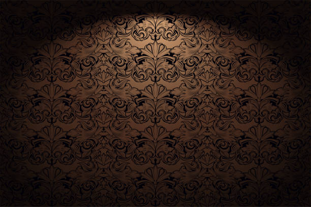 königliche, vintage, gotische horizontale hintergrund in gold, bronze, karamell, schokolade mit einem klassischen barockmuster, rokoko - backgrounds baroque style luxury leaf stock-grafiken, -clipart, -cartoons und -symbole