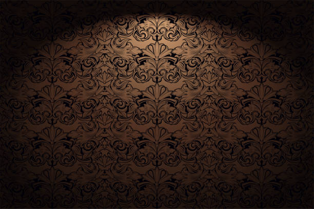 Royal, vintage, Gothic horizontal background in gold, bronze, caramel, chocolate with a classic Baroque pattern, Rococo Royal, vintage, Gothic horizontal background in gold, bronze, caramel, chocolate with a classic Baroque pattern, Rococo.With dimming at the edges. Vector illustration EPS 10 medieval background stock illustrations