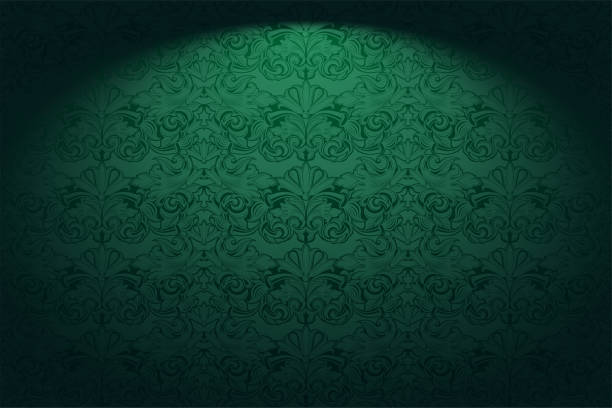 illustrations, cliparts, dessins animés et icônes de royal, vintage, gothique fond horizontal en vert avec un motif baroque classique, rococo - wallpaper pattern silk pattern rococo style