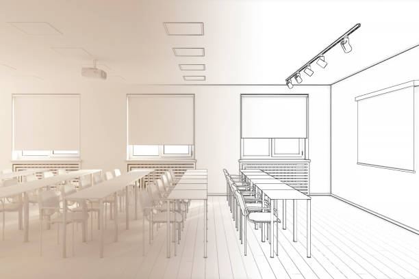 istock Sketch of the conference hall goes into white computer stuff 1163477806
