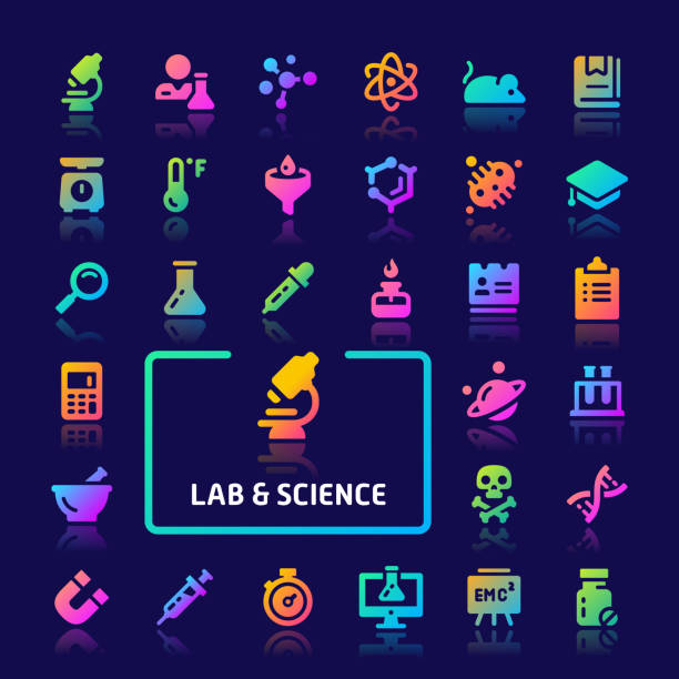 Lab & Science Gradient Vector Icon Set. EPS10 gradient vector icons related to science and laboratory. Symbols such as laboratory equipment, research and experiment are included in this set. flask funnel stock illustrations