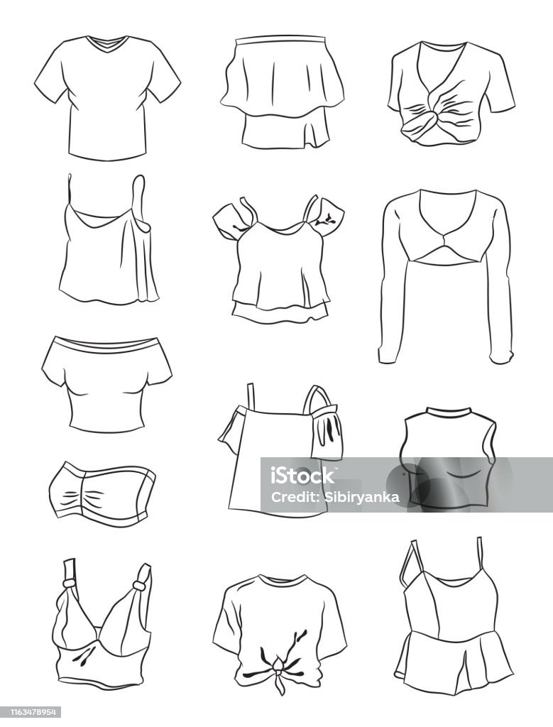 Set Of Crop Tops For Women Stock Illustration - Download Image Now ...