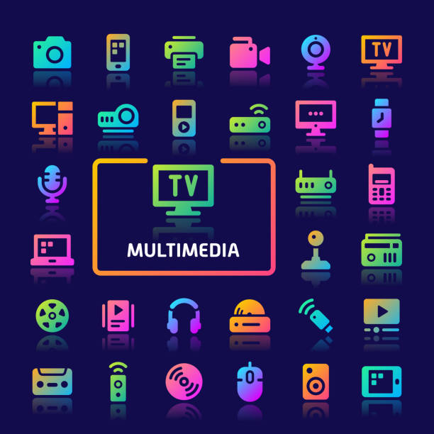 multimedia gradient vector icon set. - computer icon symbol icon set media player stock-grafiken, -clipart, -cartoons und -symbole