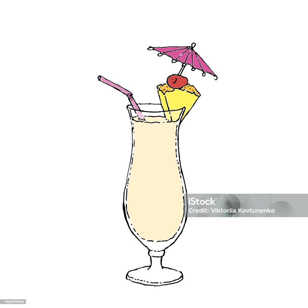 Ilustración de Pina Colada Cocktail Color Ilustración Vectorial De Dibujo Digital Vidrio Sobre Fondo Blanco Aislado y más Libres de Derechos de Paraguas - iStock