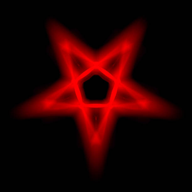 symbole pentagram inversé. symboles wiccan- croix de soufre. cercle de sorts runic rouge sang. signe satanique, anneau de coulée magique. pentalpha, pentangle. illustration 3d. - pentangle photos et images de collection