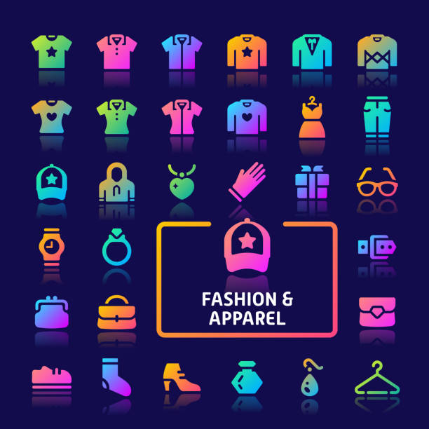 ilustrações de stock, clip art, desenhos animados e ícones de fashion & apparel gradient vector icon set. - earring multi colored shoe jewelry