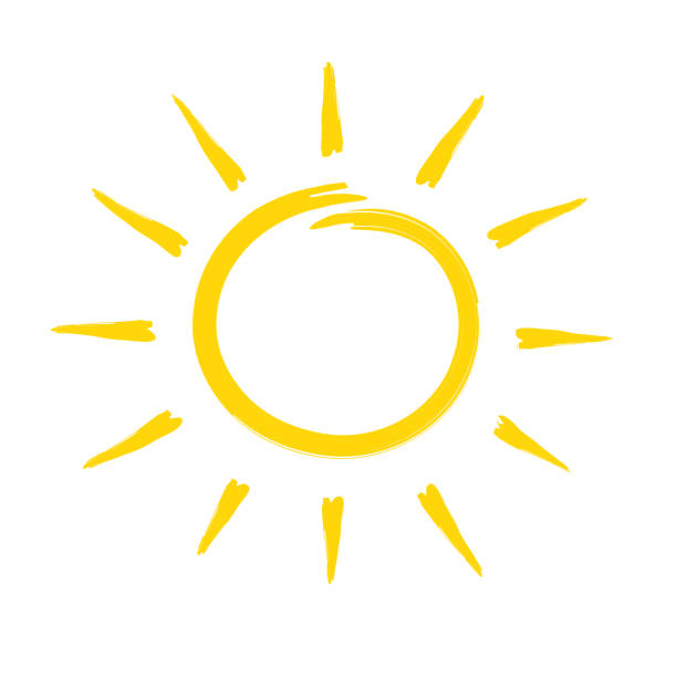 ilustrações, clipart, desenhos animados e ícones de sun com sunbeams ícone do esboço do vetor - meteorology season sun illustration and painting
