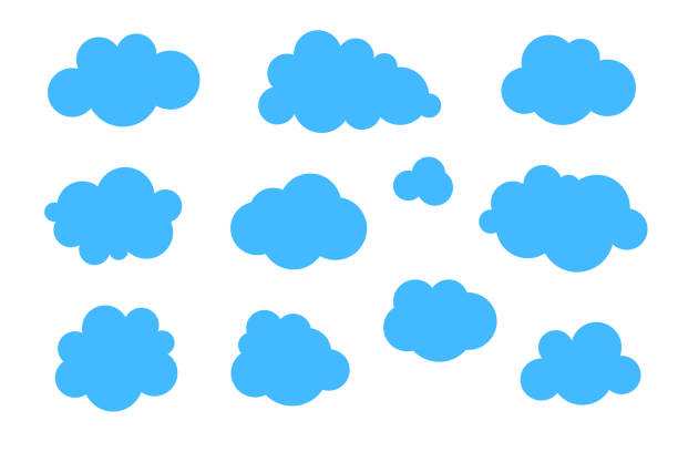 ilustraciones, imágenes clip art, dibujos animados e iconos de stock de blue clouds set - colección vectorial de varias formas. - clouds