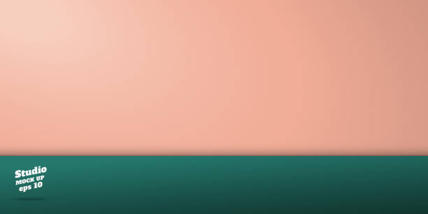 스튜디오 파스텔 복숭아와 어두운 녹색 테이블 배경. 두 톤 색상 벽과 바닥 방 원근 배경, 3d 벡터 템플릿 은 휴일 축제에 대한 product.luxury bg의 디스플레이 단계에 대한 조롱. - peach dark peaches backgrounds stock illustrations
