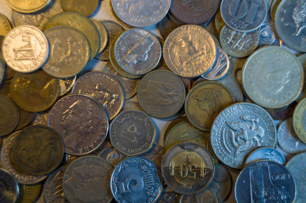 istock Collection of different coins background. Close up. 1163482234