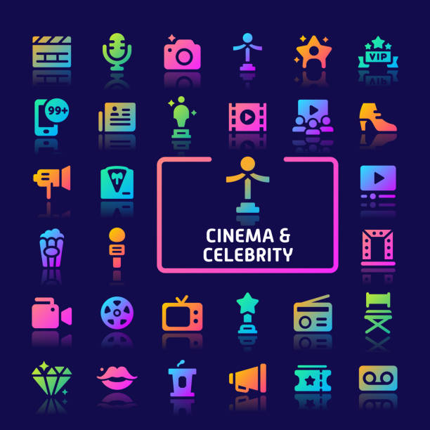 Cinema & Celebrity Gradient Vector Icon Set. EPS10 gradient vector icons related to cinema and celebrity. Symbols such as awards, superstars and movie equipments are included in this set. vanity mirror stock illustrations
