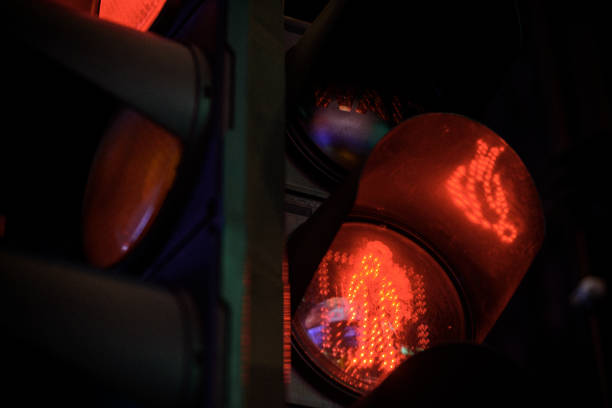 istock Traffic light showing red to stop 1163483020