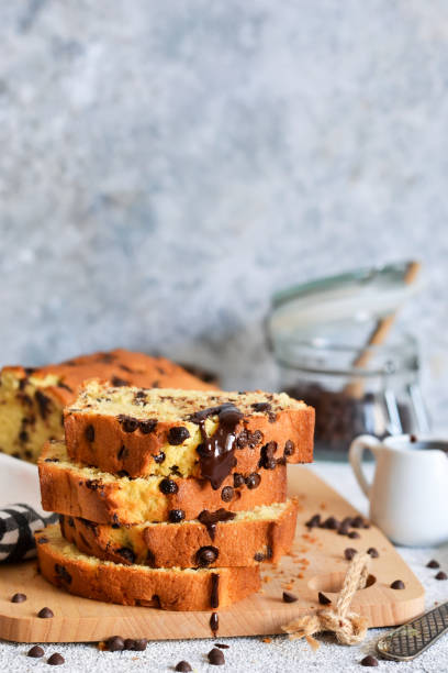 istock Vanilla bread with chocolate drops on the kitchen table. Slices of cake. 1163483777
