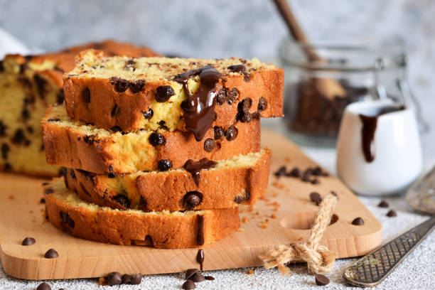 istock Vanilla bread with chocolate drops on the kitchen table. Slices of cake. 1163483946