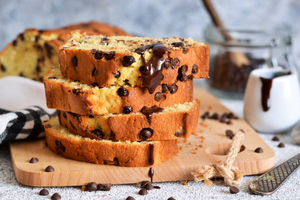 istock Vanilla bread with chocolate drops on the kitchen table. Slices of cake. 1163484245