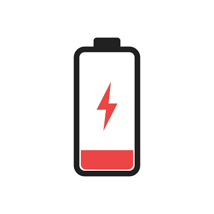 Low battery level icon isolated. Charging symbol. Electic charge technology.