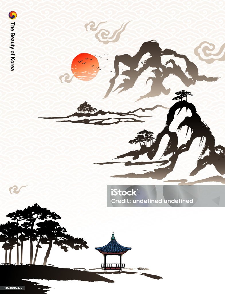 Hàn Quốc Xinh Đẹp Núi Cây Cối Nhà Cửa Tranh Cọ Thư Pháp Phong Cảnh Thiên  Nhiên Minh Họa Vector Hội Họa Truyền Thống Hàn Quốc Hình minh họa Sẵn có -
