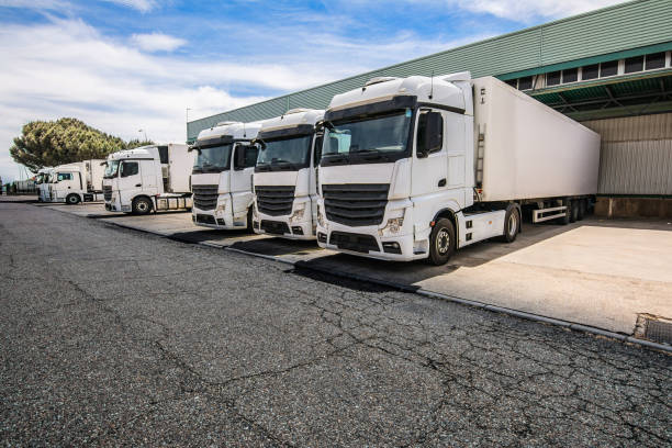 benavente transport terminal in northwest spain, one of the most important logistics centers in europe - fleet of vehicles imagens e fotografias de stock