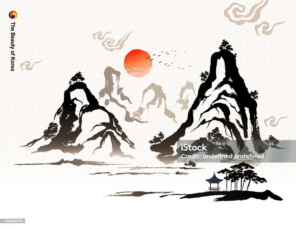 Hàn Quốc Xinh Đẹp Núi Non Cây Cối Nhà Cửa Tranh Vẽ Thư Pháp Phong ...