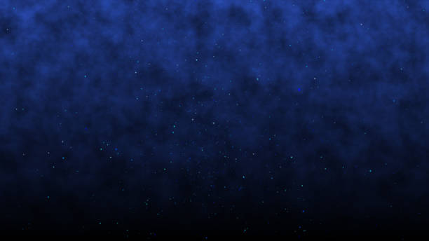 istock Under water deep blue ocean particles and bubble with flare ray light glare from above, mystery under the sea blue abstract background 3D rendering. 1163488370