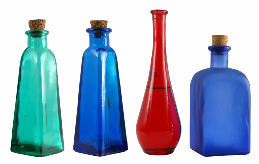 Four small color decorative bottles