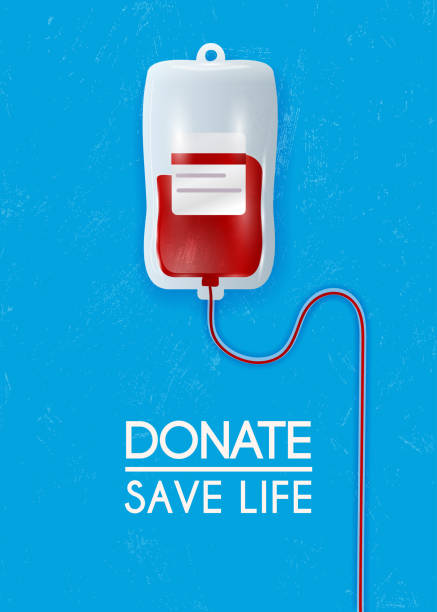 ilustrações de stock, clip art, desenhos animados e ícones de donate blood bag on blue background. vector 3d illustration. - blood bank