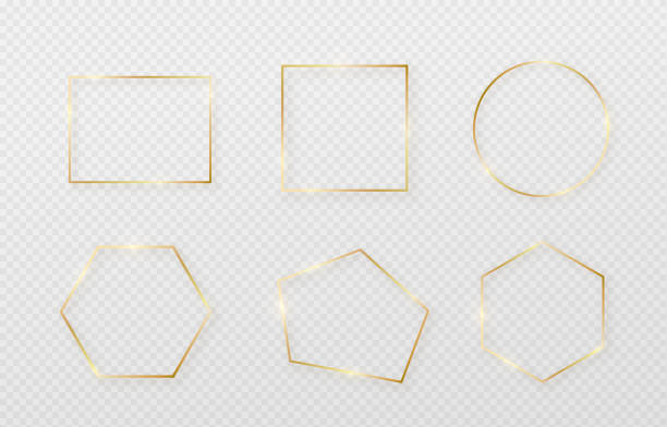 ilustraciones, imágenes clip art, dibujos animados e iconos de stock de marco de borde dorado con sombra de luz y efectos de luz. decoración de oro en estilo minimalista. elemento de lámina de metal gráfico en forma rectangular de línea delgada geométrica - au