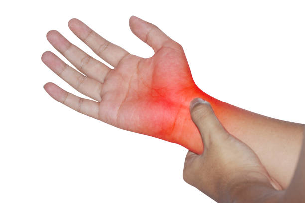 istock Man painful hand on a white background with clipping path. 1163494686
